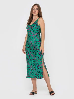 Сукня-комбінація смарагдового кольору з анімалістичним принтом | 6083161