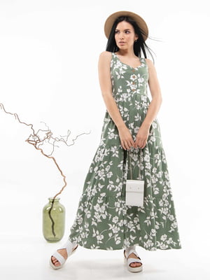 Оливкова сукня з принтом | 6087269