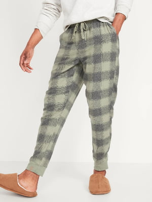 Штаны пижамные фланелевые оливкового цвета в клетку | 6087397