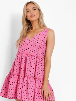 Платье А-силуэта розовое в горох | 6087887