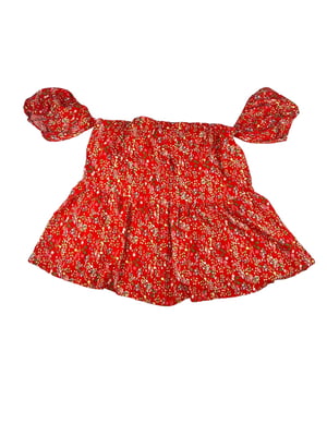 Блуза красная с цветочным принтом | 6088125