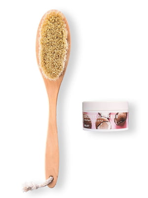 Щетка для сухого массажа сизалевая + скраб для тела кокосовый Coconut Oil Scrub (200 г) | 6093020