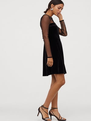 Платье велюровое с кружевом черное | 6081946