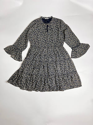 Сукня А-силуету синя в квітковий принт | 6110057