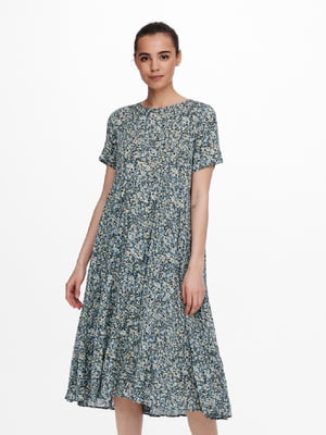 Сукня А-силуету синя в квітковий принт | 6110072