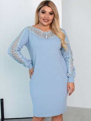 Сукня блакитна, декорована мереживом | 6108394