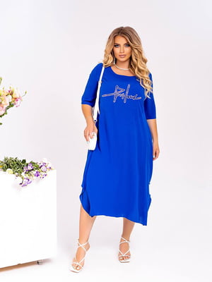 Сукня А-силуету синя з принтом | 6108699