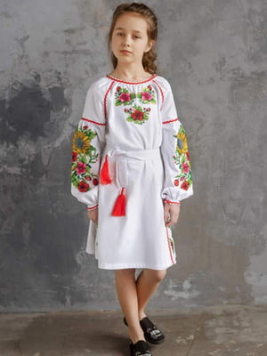 Сукня-вишиванка біла з квітковою вишивкою | 6110764