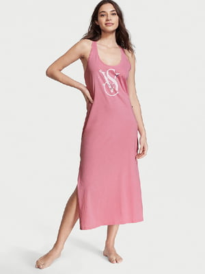 Платье домашнее розовое с принтом | 6111343