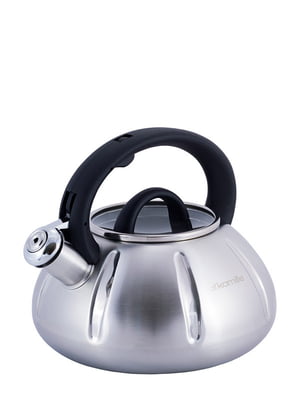 Чайник із нержавіючої сталі із свистком, чорною ручкою та скляною кришкою (3 л) | 6111819