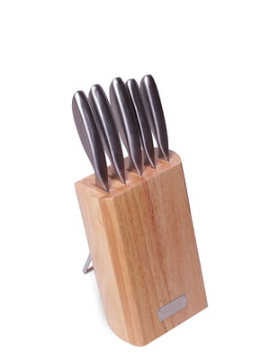 Набір ножів з нержавіючої сталі з порожнистими ручками та дерев'яною підставкою (6 шт.) | 6111823