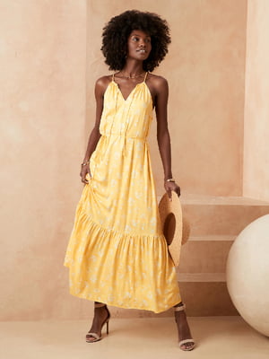 Сукня А-силуету жовта в квітковий принт | 6112867