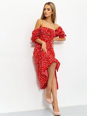 Сукня А-силуету червона в квітковий принт | 6114637