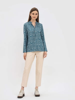 Блуза бирюзового цвета в цветочный принт | 6115501