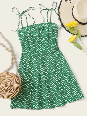 Платье А-силуэта зеленое с цветочным принтом | 6117544