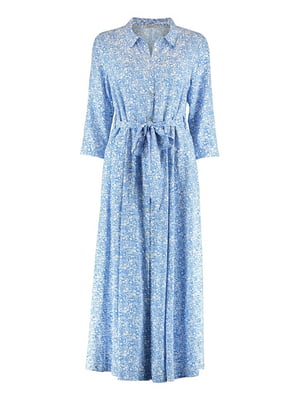 Платье-рубашка голубое в цветочный принт | 6117695