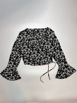 Блуза черная с цветочным принтом | 6117762