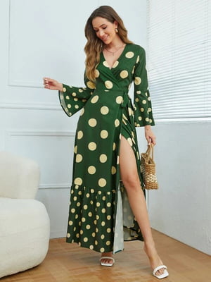 Сукня А-силуету зелена в горох | 6117810