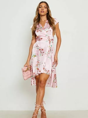 Платье А-силуэта розовое с цветочным принтом | 6117867