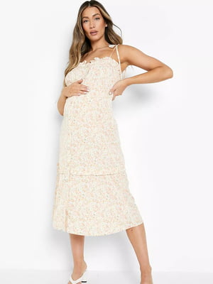 Платье для беременных белое с цветочным принтом | 6118002