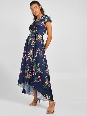 Сукня А-силуету синя з квітковим принтом | 6118059
