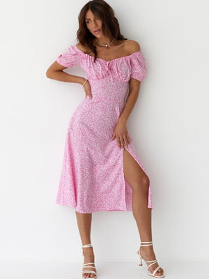 Платье А-силуэта розовое с принтом | 6122192
