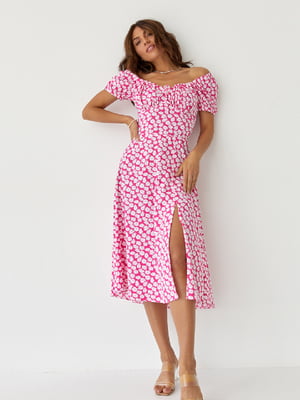Платье А-силуэта розовое с цветочным принтом | 6122195