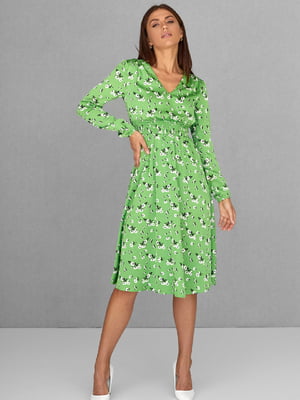 Платье А-силуэта зеленое с цветочным принтом | 6122215