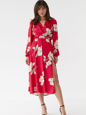 Сукня А-силуету червона з квітковим принтом | 6122334