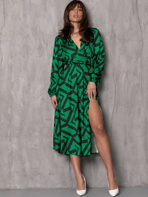 Сукня А-силуету зелена з геометричним принтом | 6122336