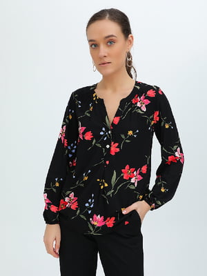 Блуза черная с цветочным принтом | 5922397