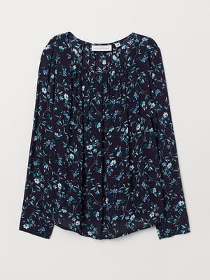 Блуза темно-синя з квітковим принтом | 5712383