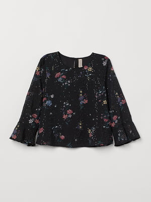 Блуза чорна з квітковим принтом | 5923489