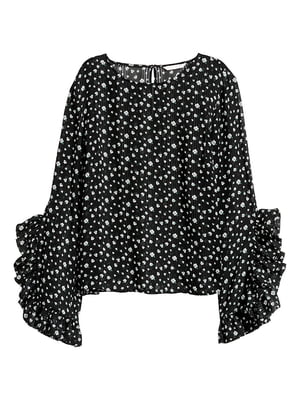 Блуза чорна з квітковим принтом | 5947721