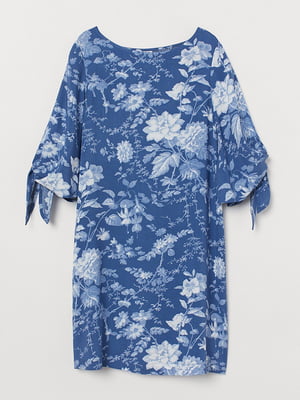Платье-футляр синее с цветочным принтом | 5952867