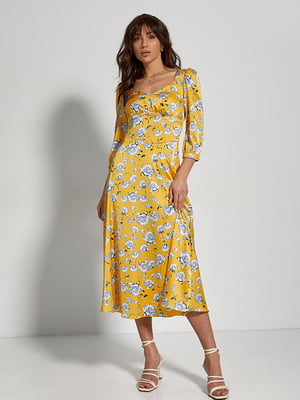 Сукня А-силуету жовта в квітковий принт | 6129653