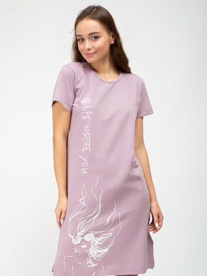 Рубашка ночная розовая с принтом | 6129901