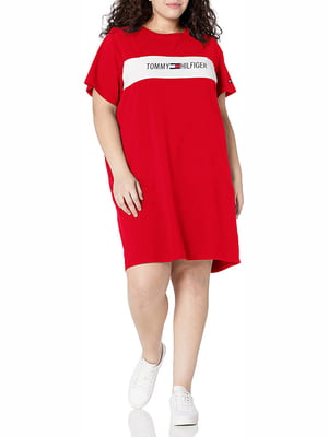 Платье-футболка красное с принтом | 6130722
