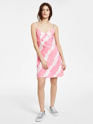 Платье А-силуэта розово-белое в полоску | 6130990