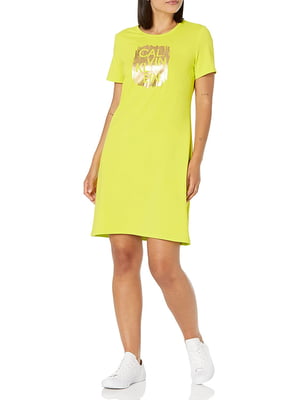 Платье-футболка салатового цвета с принтом | 6132722