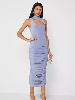 Сукня блакитна з вирізом та драпіруванням | 6082112