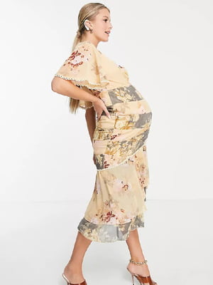 Платье для беременных бежевое в принт | 6133110