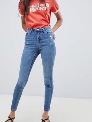 Базовые джинсы-скинни голубого оттенка на высокой посадке | 6133414
