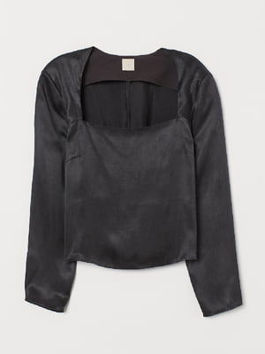 Приталена чорна блуза з оксамитової тканини | 6133456
