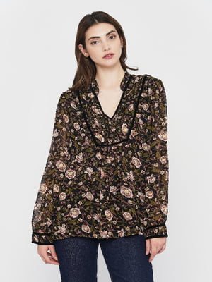 Блуза чорна в квітковий принт | 6134251