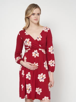 Платье для беременных красное в цветочный принт | 6134264