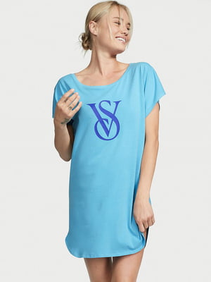 Сукня домашня блакитна з логотипом | 6134423