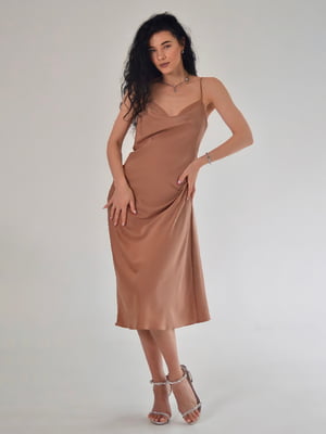 Сукня у білизняному стилі коричнева | 6135317