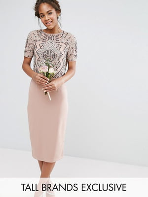 Платье-футляр розовое с декором | 6252567