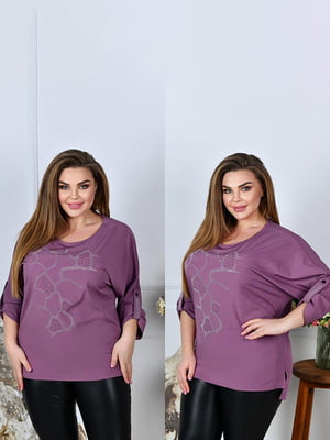 Жіноча стильна блузка кофта декорована стразами розмір: 52-54, 56-58, 60-62, 64-66 сливовий, 52/54 | 6253108